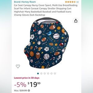 Baseball Car seat Canopy Cover - Never Used